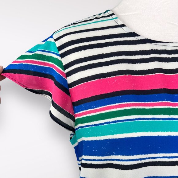 Van Heusen Multicolor Stripe Short Sleeve Crepe Blouse Small NWT - Picture 8 of 11